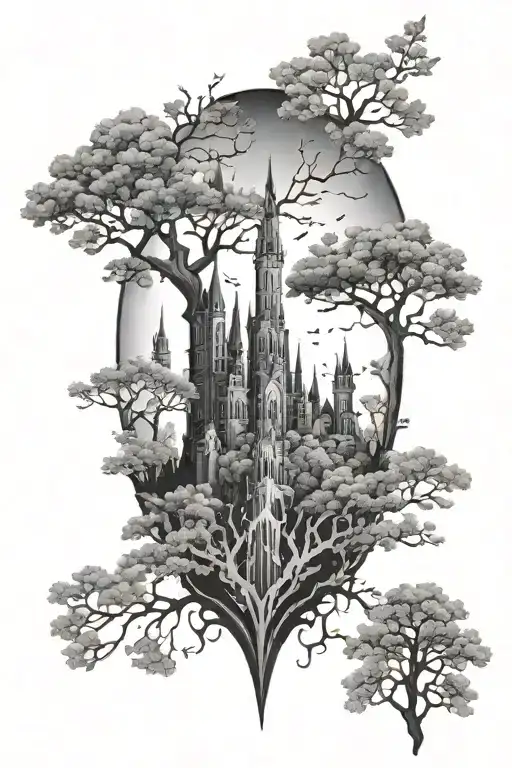 crystal castle silhouette tattoo design idea