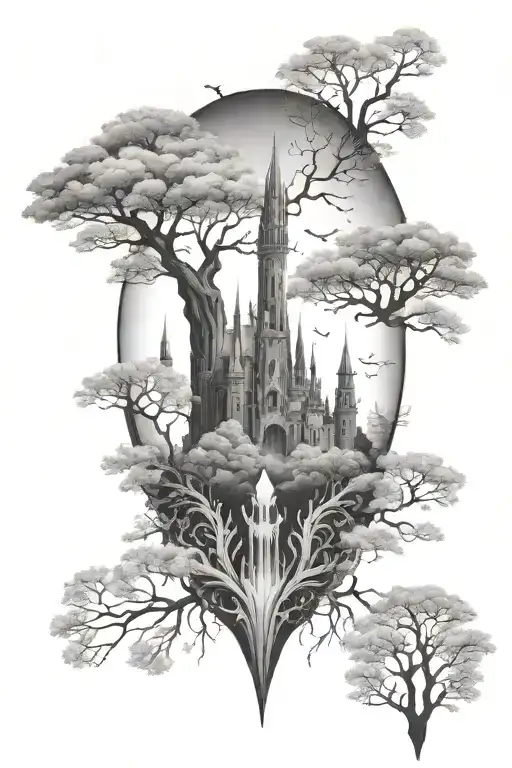 crystal castle silhouette tattoo design idea