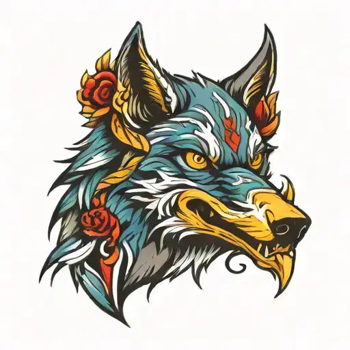 wolf and eagle  tattoo design idea