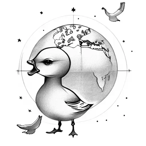 duck, stars, globe tattoo design idea