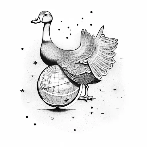 duck, stars, globe tattoo design idea