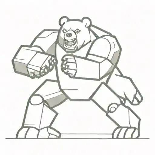 a mega robot fighting a zombie bear  tattoo design idea