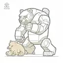 a mega robot fighting a zombie bear  tattoo design idea