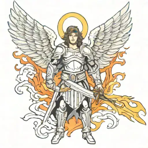 archangel michael with flame sword tattoo design idea