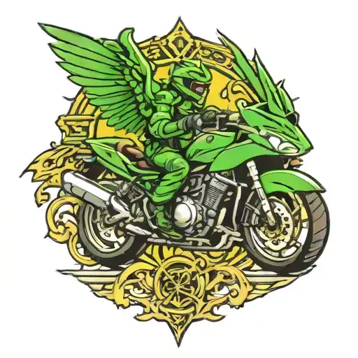green Kawasaki ninja motorcycle angel wings tattoo design idea
