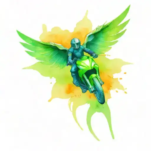 green Kawasaki ninja motorcycle angel wings tattoo design idea