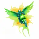 green Kawasaki ninja motorcycle angel wings tattoo design idea