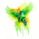green Kawasaki ninja motorcycle angel wings tattoo design idea