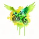 green Kawasaki ninja motorcycle angel wings tattoo design idea