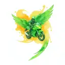 green Kawasaki ninja motorcycle angel wings tattoo design idea