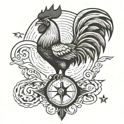 weather vane with big rooster tattoo design idea