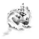 pirate ship in a storm with lightning and waves tattoo design idea