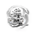 pirate ship in a storm with lightning and waves tattoo design idea