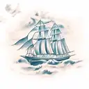 pirate ship in a storm with lightning and waves tattoo design idea