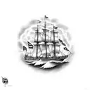 pirate ship in a storm with lightning and waves tattoo design idea