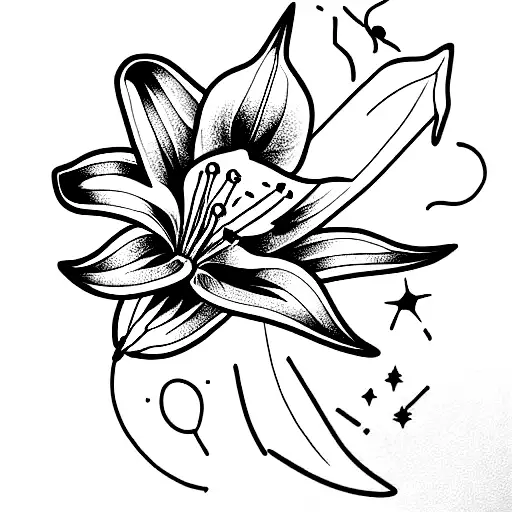 lily, larkspur, Draco constellation  tattoo design idea