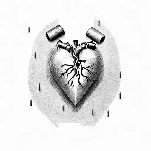 heart with nails in it, with a blank banner tattoo design idea