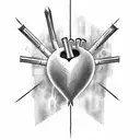 heart with nails in it, with a blank banner tattoo design idea