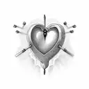 heart with nails in it, with a blank banner tattoo design idea