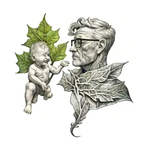 dad and son in sycamore leaf tattoo design idea