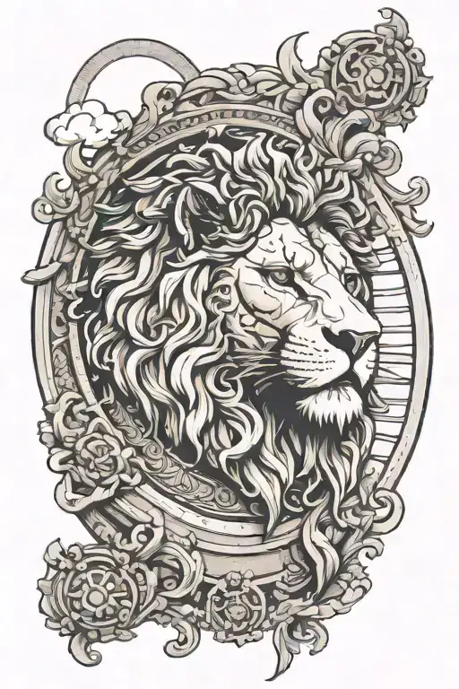 lion head above the Roman colosseum above the statue of David head tattoo design idea