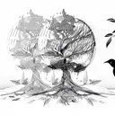 Tree, forest, bird, noodles, tea, plant tattoo design idea