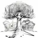 Tree, forest, bird, noodles, tea, plant tattoo design idea