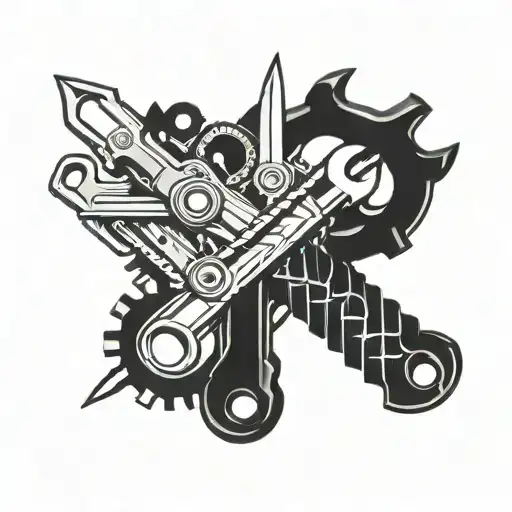 mechanic tools intertwined tattoo design idea