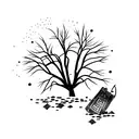 weeping willow tree with trash, polka design and stars tattoo design idea