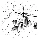 weeping willow tree with trash, polka design and stars tattoo design idea