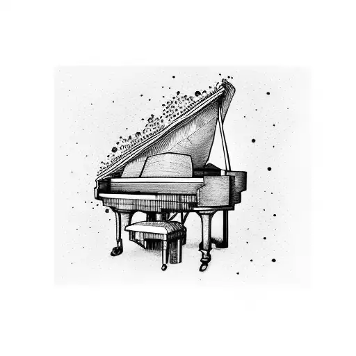 piano with sheet music and the name karla west tattoo design idea