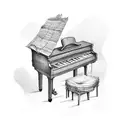 piano with sheet music and the name karla west tattoo design idea