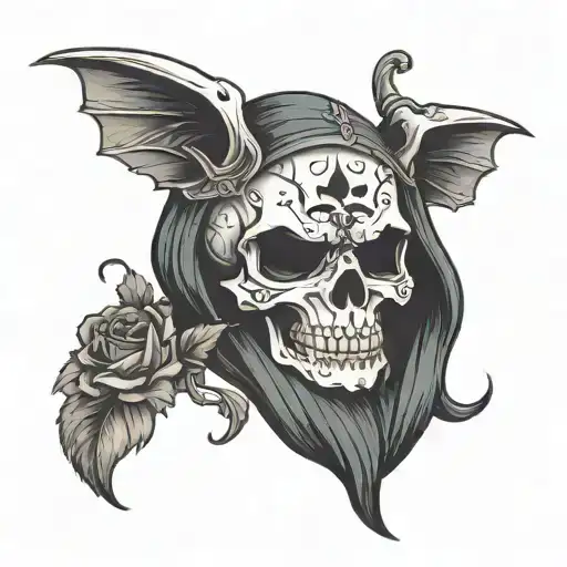 cute death skull unicotn tattoo design idea