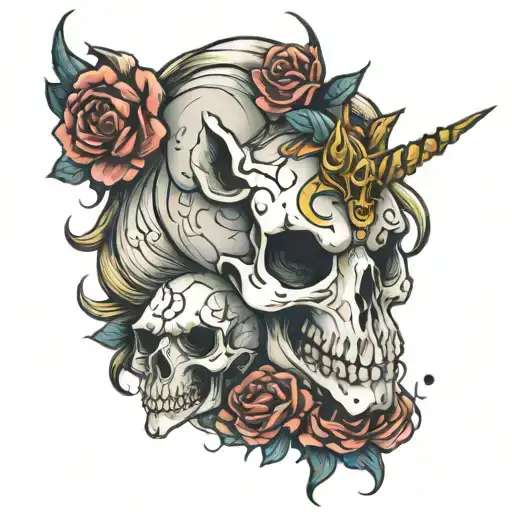 cute death unicorn skulls tattoo design idea