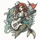 A punk rock themed tattoo featuring a mermaid playing a guitar underwater tattoo design idea