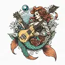 A punk rock themed tattoo featuring a mermaid playing a guitar underwater tattoo design idea