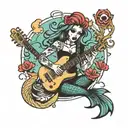 A punk rock themed tattoo featuring a mermaid playing a guitar underwater tattoo design idea