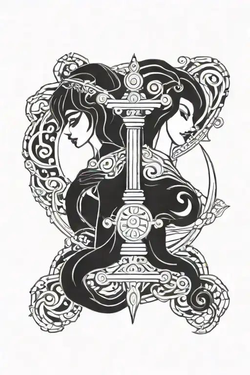 abstract aquarius, aries, libra zodiac sign intertwined tattoo design idea