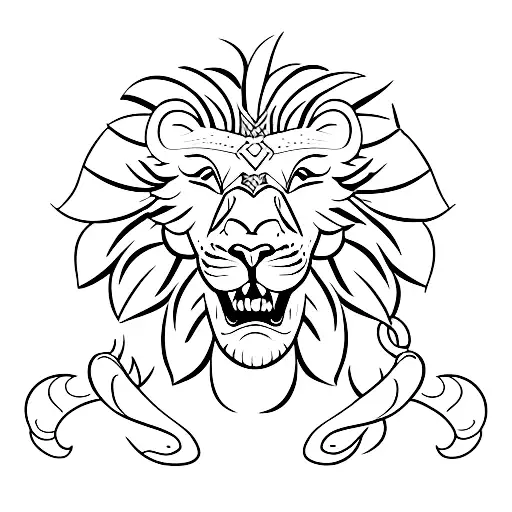 lion with wings defeating a snake tattoo design idea