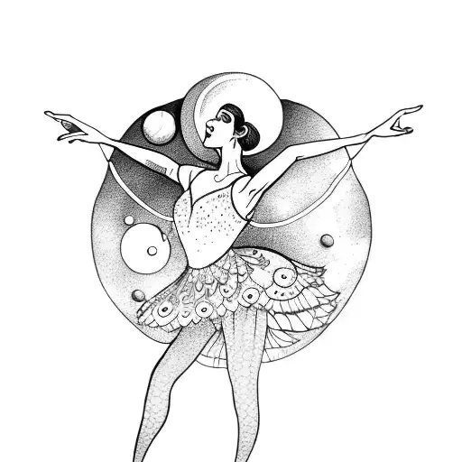 A mystical ballerina with a planet as her tutu tattoo design idea