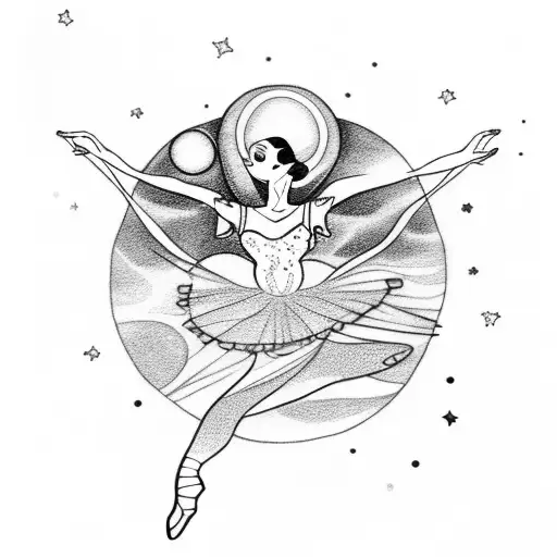 A mystical ballerina with a planet as her tutu tattoo design idea