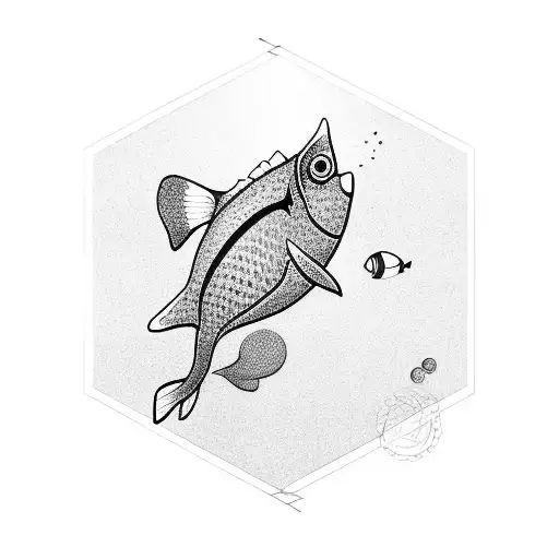 flat geometric minimal fish tattoo design idea