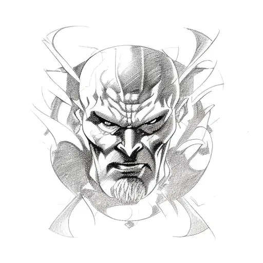 A sketch-style collage of various super villains plotting their next evil scheme tattoo design idea