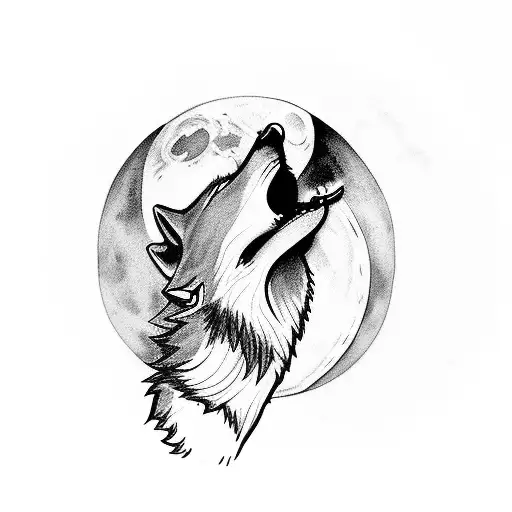 A wolf howling at the moon with a camera lens for an eye tattoo design idea