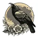 moon with crow perched with roses wrapped tattoo design idea