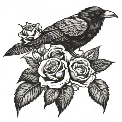raven with roses and date tattoo tattoo design idea