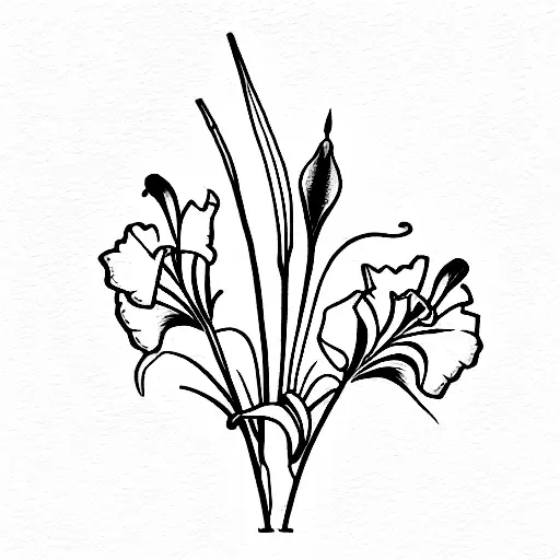 gladiolus, lily of the valley, violet, rose, Cosmos, marigold tattoo design idea