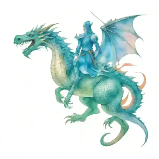 knight and princess fighting dragon tattoo design idea