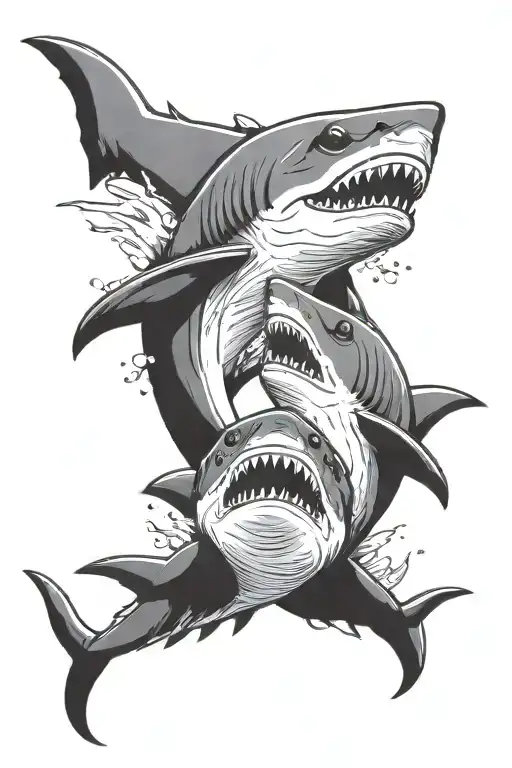 Two cartoon sharks holding each other's fins, they have to be father and daughter tattoo design idea