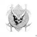 A dragon skull with celtic runes embedded in its bones, embodying the client's passion for both mystical creatures and ancient cultures tattoo design idea